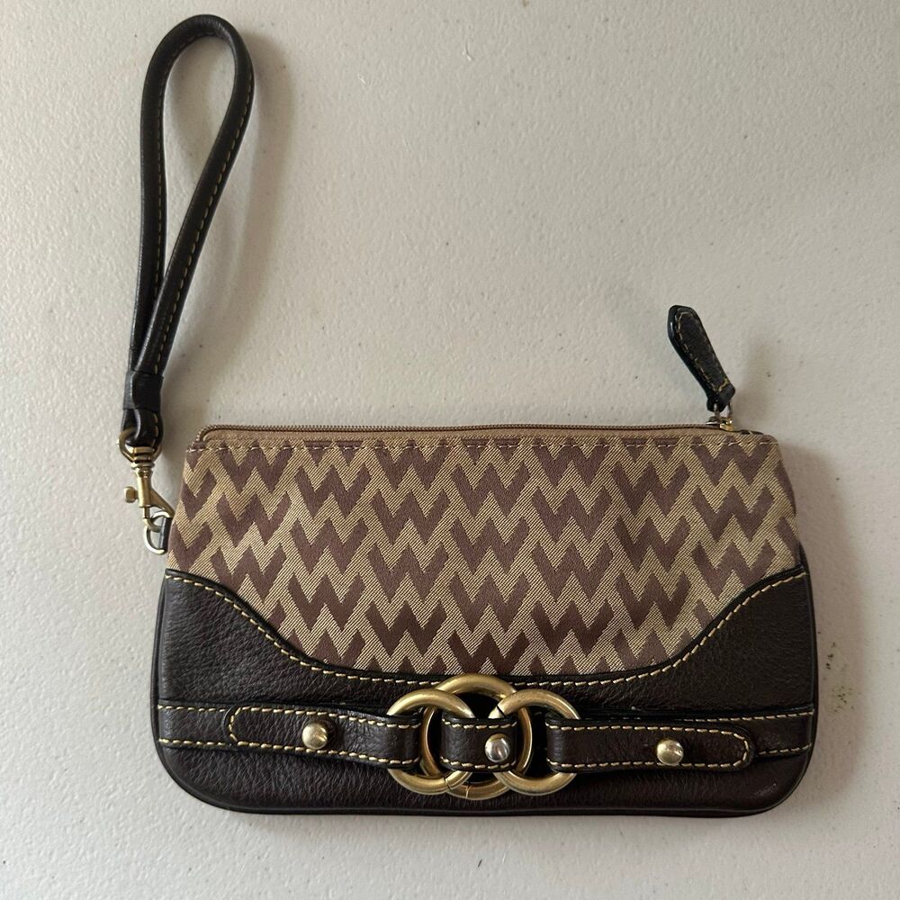 Wilsons Leather Signature Leather Trim Wristlet Wallet Clutch Coin Purse Pouch